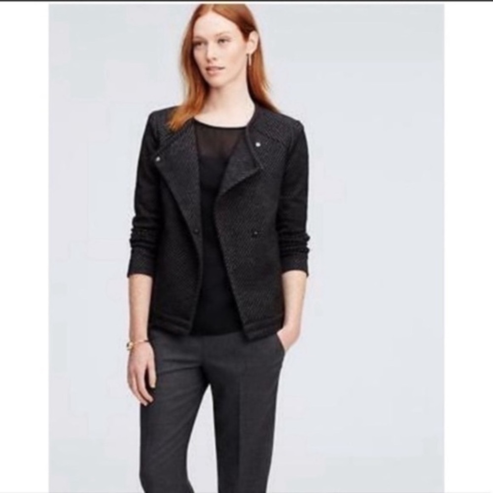 Ann Taylor black gray textured moto jacket